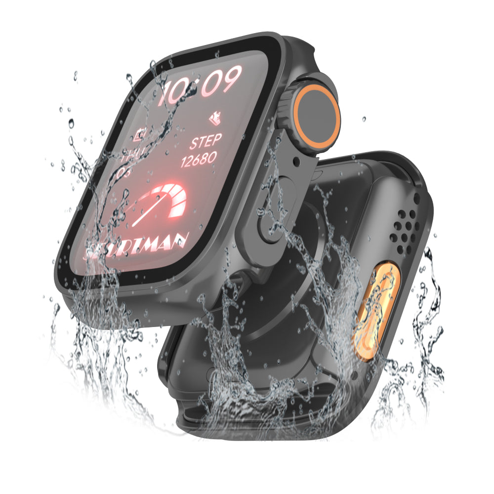 For Apple Watch Series 9 / 8 / 7 45mm Waterproof Hard PC Watch Case with Tempered Glass Screen Protector