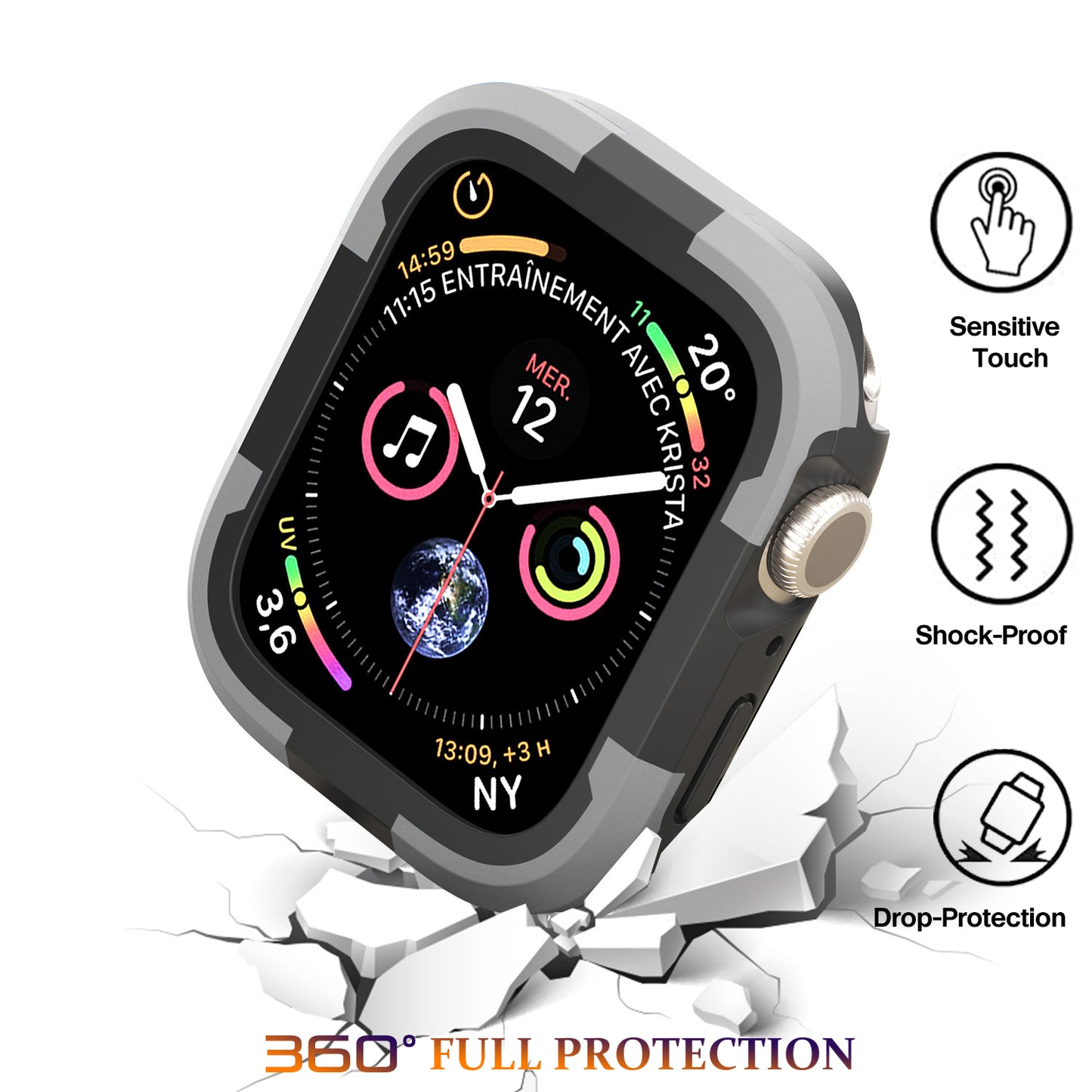 For Apple Watch Series 9 / 8 / 7 45mm TPU+PC Rugged Shockproof Case Anti-scratch Frame Armor Watch Cover