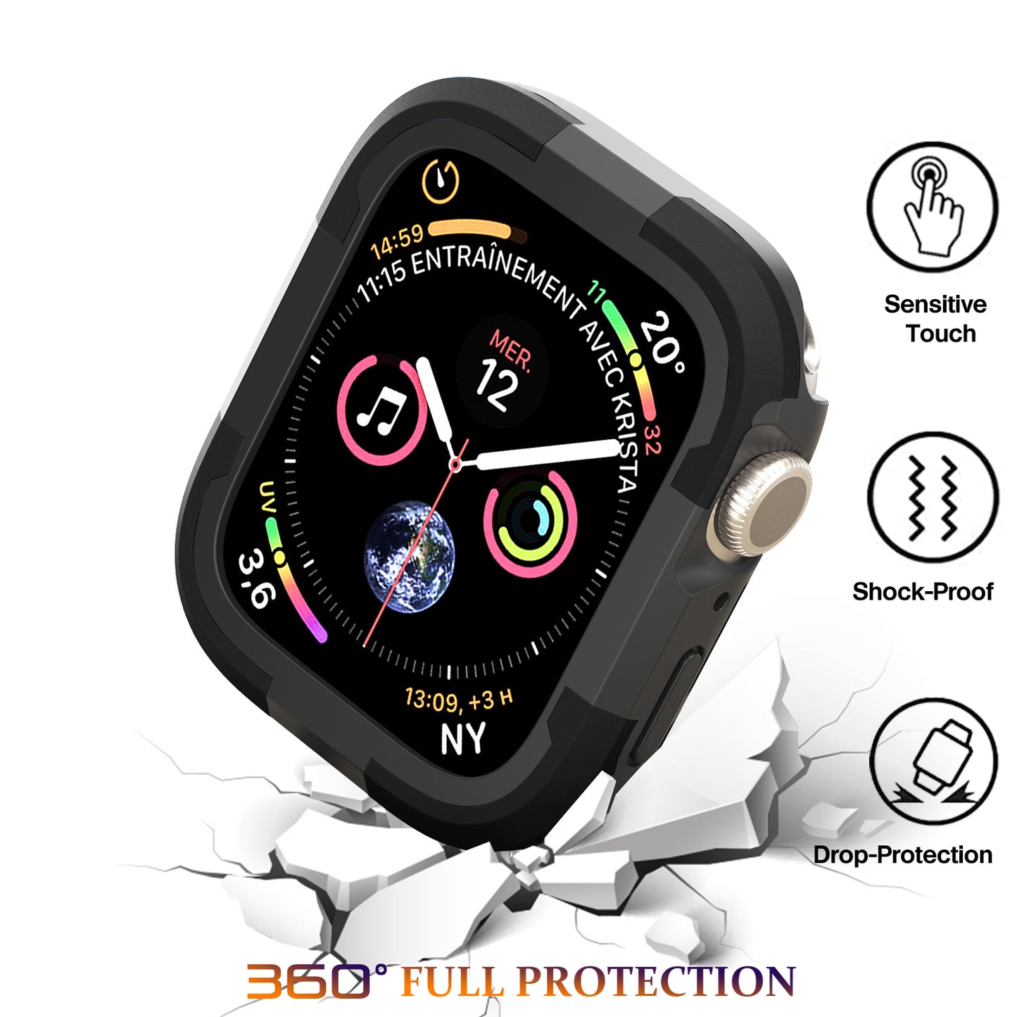 For Apple Watch Series 9 / 8 / 7 45mm TPU+PC Rugged Shockproof Case Anti-scratch Frame Armor Watch Cover