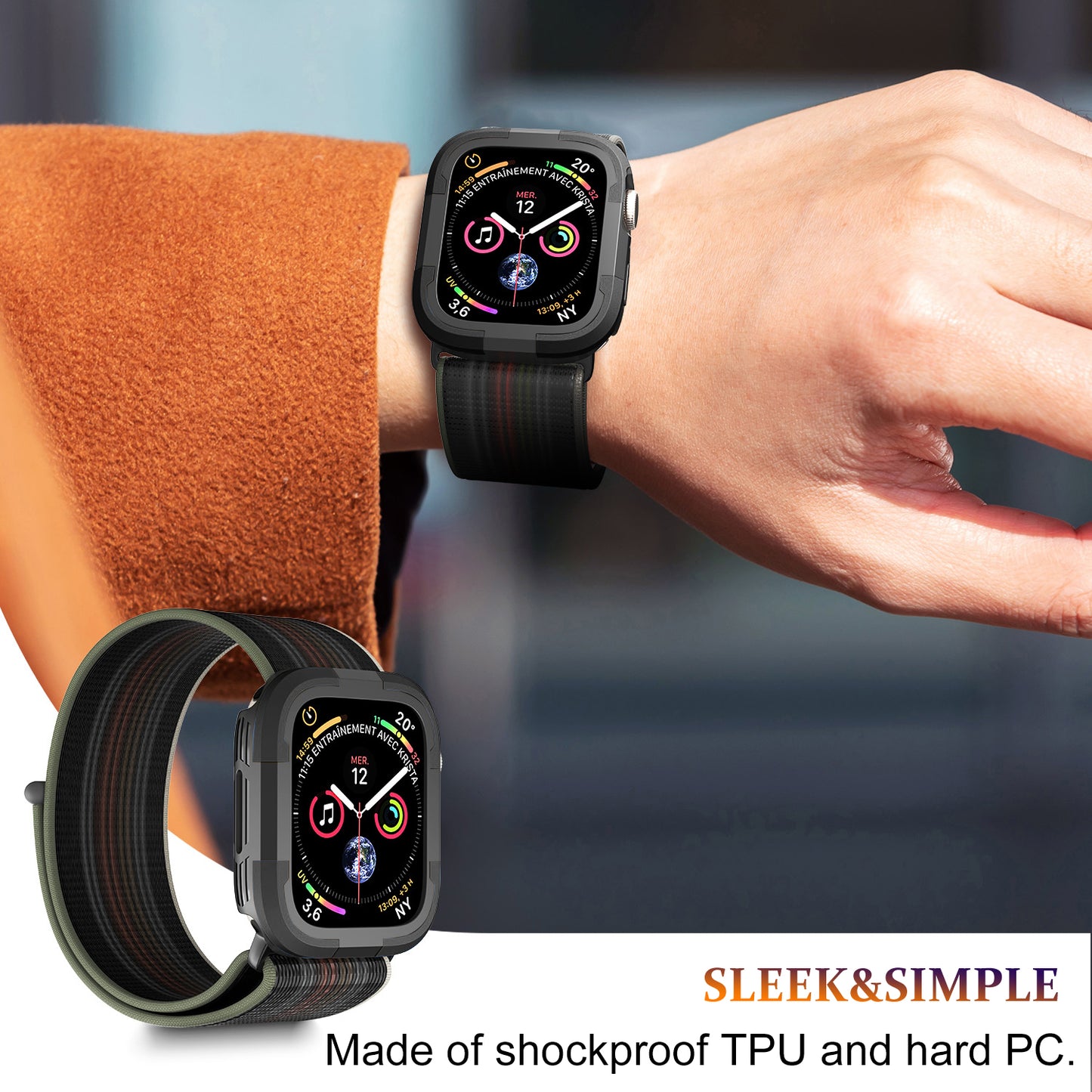 For Apple Watch Series 9 / 8 / 7 45mm TPU+PC Rugged Shockproof Case Anti-scratch Frame Armor Watch Cover