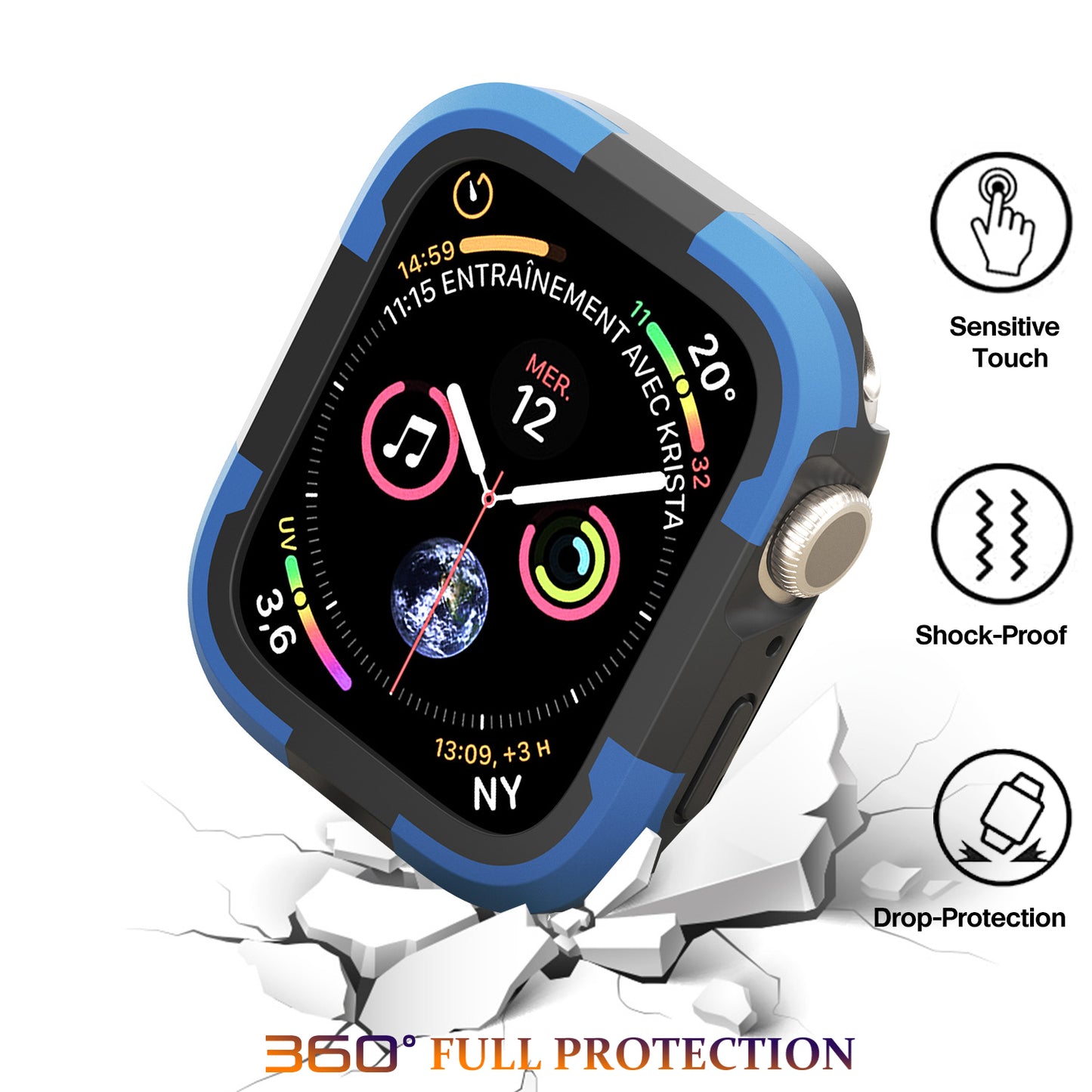 For Apple Watch Series 9 / 8 / 7 45mm TPU+PC Rugged Shockproof Case Anti-scratch Frame Armor Watch Cover