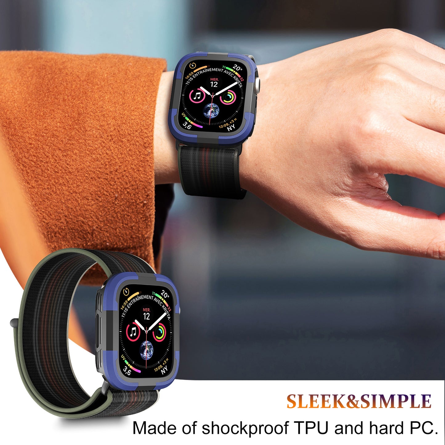 For Apple Watch Series 9 / 8 / 7 45mm TPU+PC Rugged Shockproof Case Anti-scratch Frame Armor Watch Cover