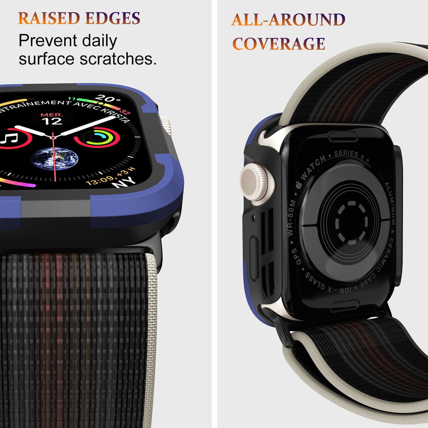 For Apple Watch Series 9 / 8 / 7 45mm TPU+PC Rugged Shockproof Case Anti-scratch Frame Armor Watch Cover
