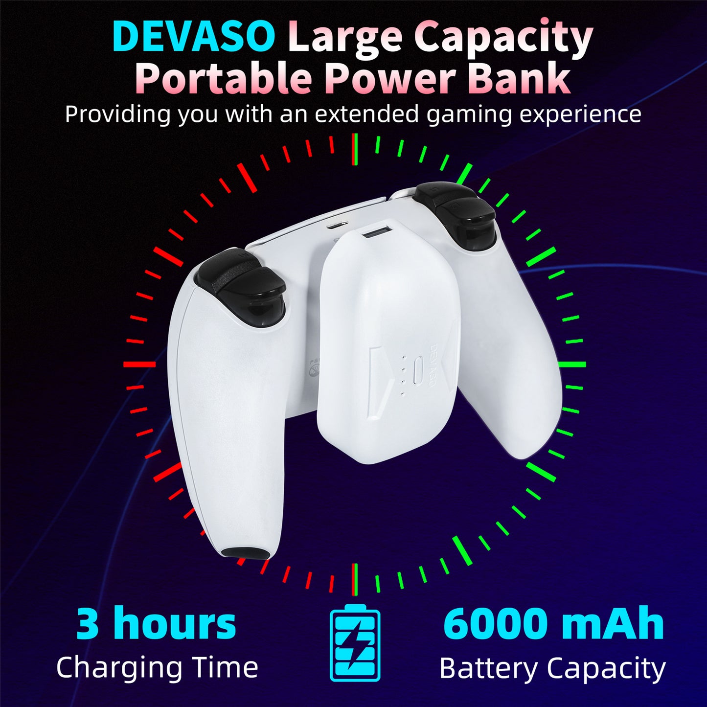 DEVASO Portable Charging Case Compatible with PS5 Gamepad 6000mAh Power Bank Game Console Controller Charger