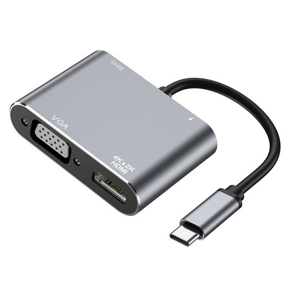 4-in-1 Type-C Docking Station Portable USB-C Hub Adapter Type-C Splitter to USB 3.0+HD+VGA+USB-C