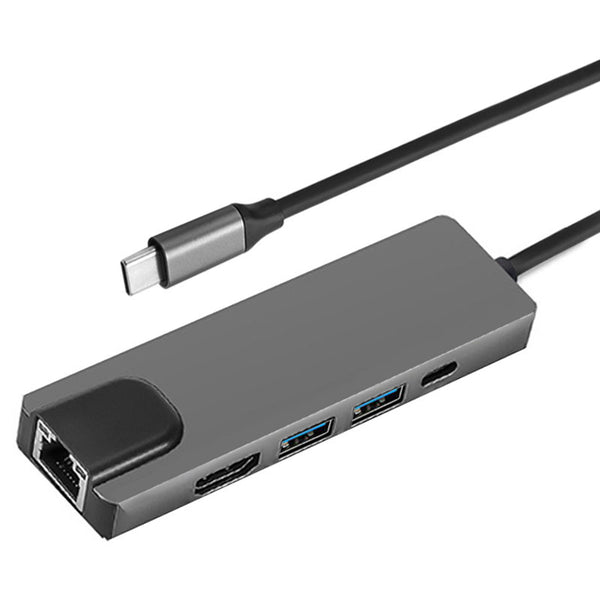 Portable Type-C Docking Station 5-in-1 USB-C Hub Adapter 4K HD Type-C Splitter to RJ45, USB-C, USB 3.0