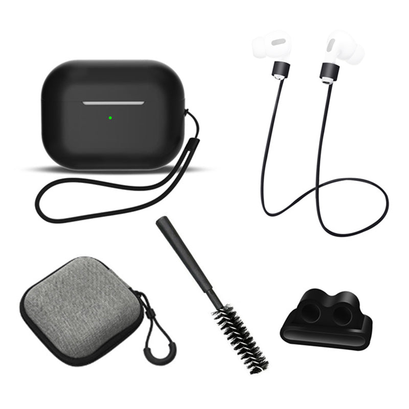 For AirPods Pro 2 6-in-1 Silicone Protective Cover + Anti-lost Rope + Storage Case + Brush + Watch Band Earbud Holder + Hand Rope