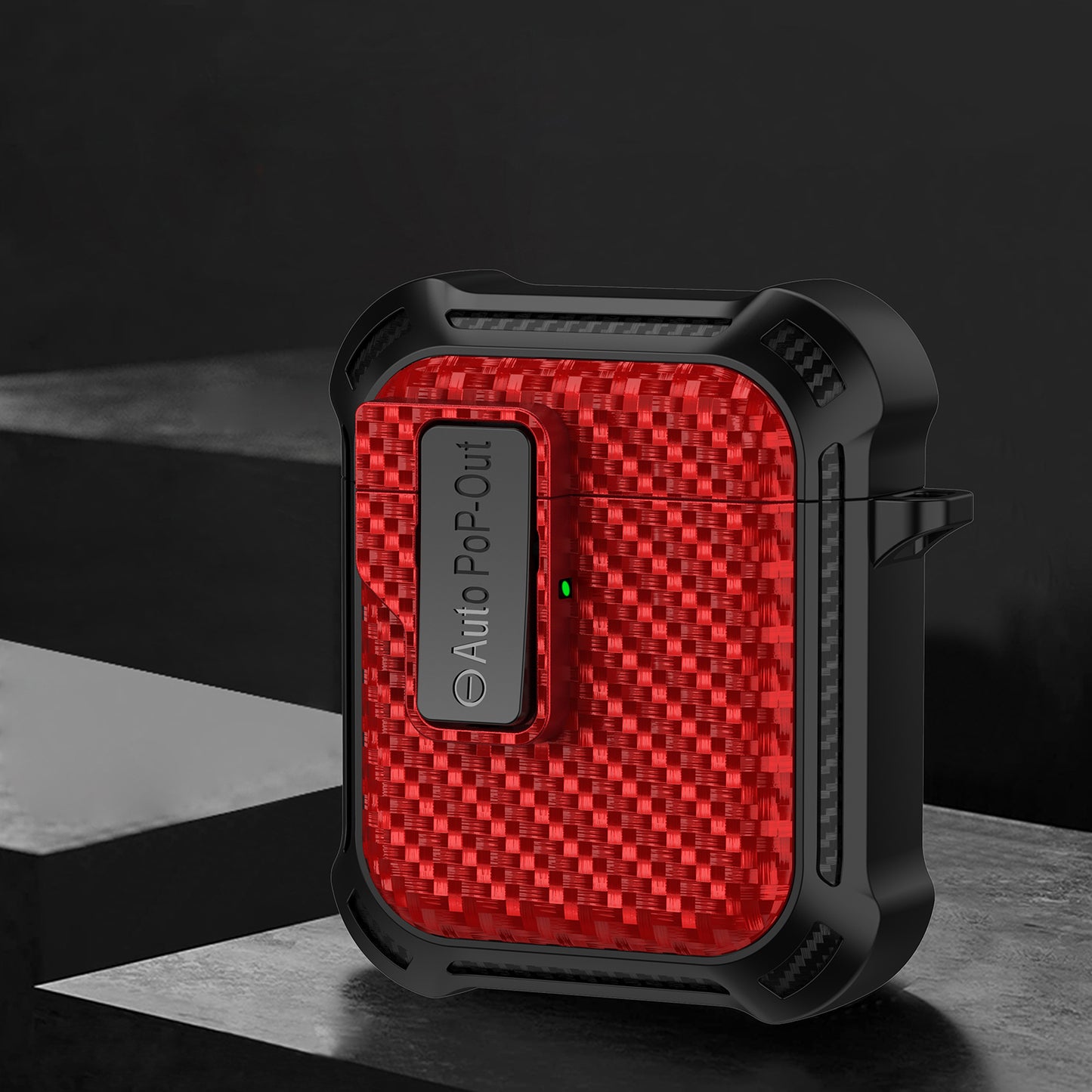 For Apple AirPods 1 / 2 Pressing Buckle Protective Case Carbon Fiber Texture TPU+PC Earphone Cover