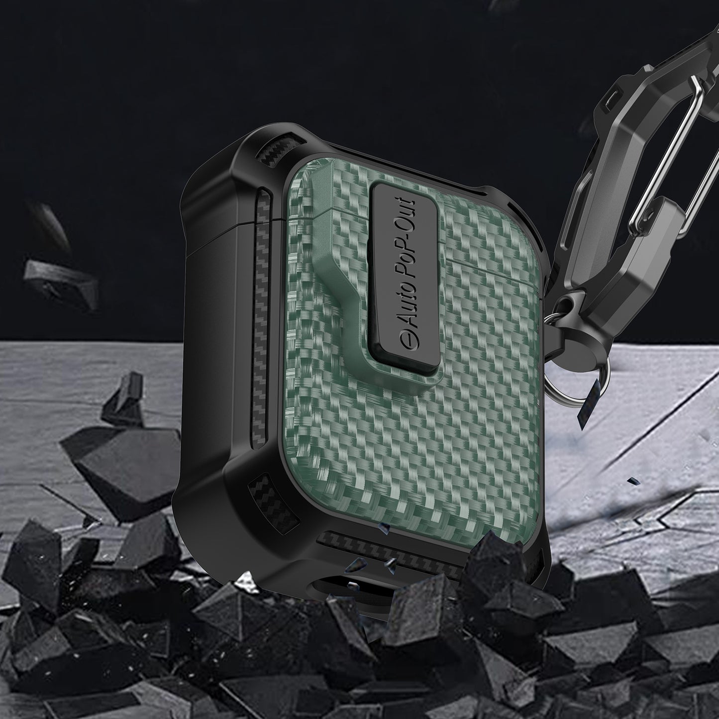 For Apple AirPods 1 / 2 Pressing Buckle Protective Case Carbon Fiber Texture TPU+PC Earphone Cover