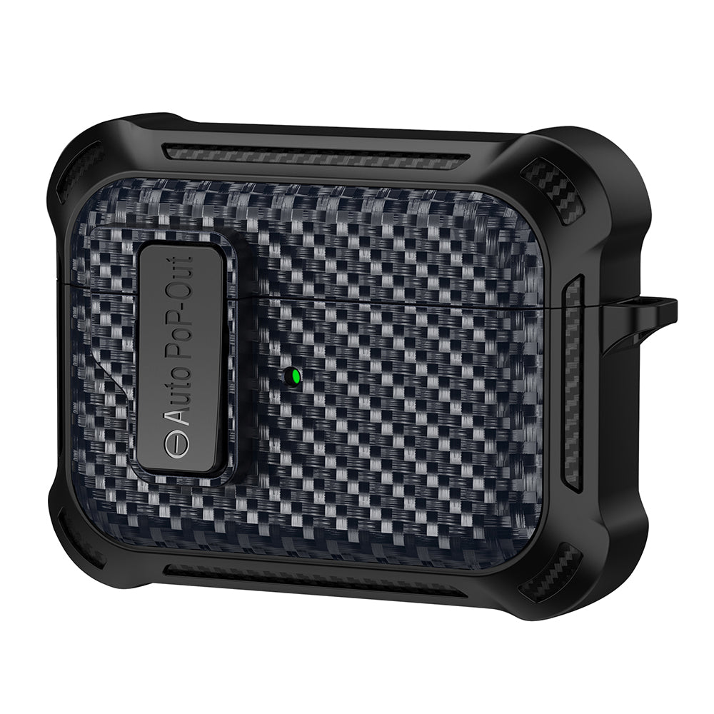 For Apple AirPods Pro Carbon Fiber Texture TPU+PC Anti-drop Cover Pressing Buckle Earphone Case
