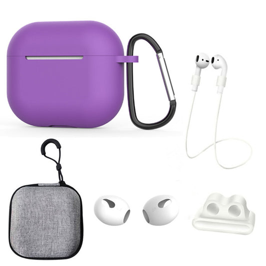 For Apple AirPods 3 6-in-1 Silicone Case Anti-lost Lanyard Watch Band Holder Ear Hanger Ear Cap Storage Box