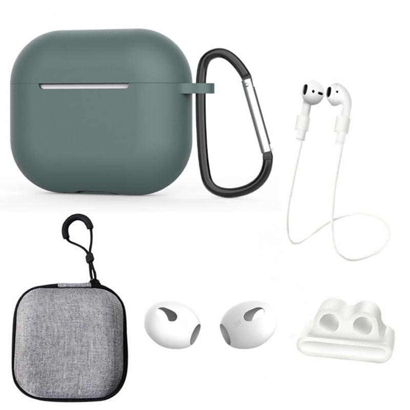For Apple AirPods 3 6-in-1 Silicone Case Anti-lost Lanyard Watch Band Holder Ear Hanger Ear Cap Storage Box