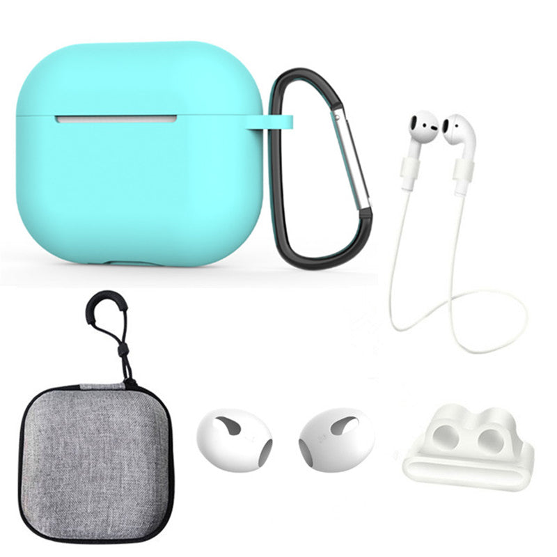 For Apple AirPods 3 6-in-1 Silicone Case Anti-lost Lanyard Watch Band Holder Ear Hanger Ear Cap Storage Box