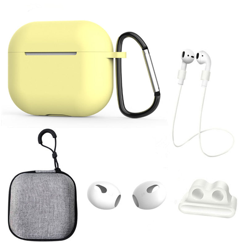 For Apple AirPods 3 6-in-1 Silicone Case Anti-lost Lanyard Watch Band Holder Ear Hanger Ear Cap Storage Box