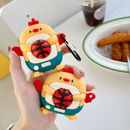 Earphones Case for Apple AirPods with Charging Case (2016) / (2019) / AirPods with Wireless Charging Case (2019) , Football Chicken Silicone Cover with Carabiner