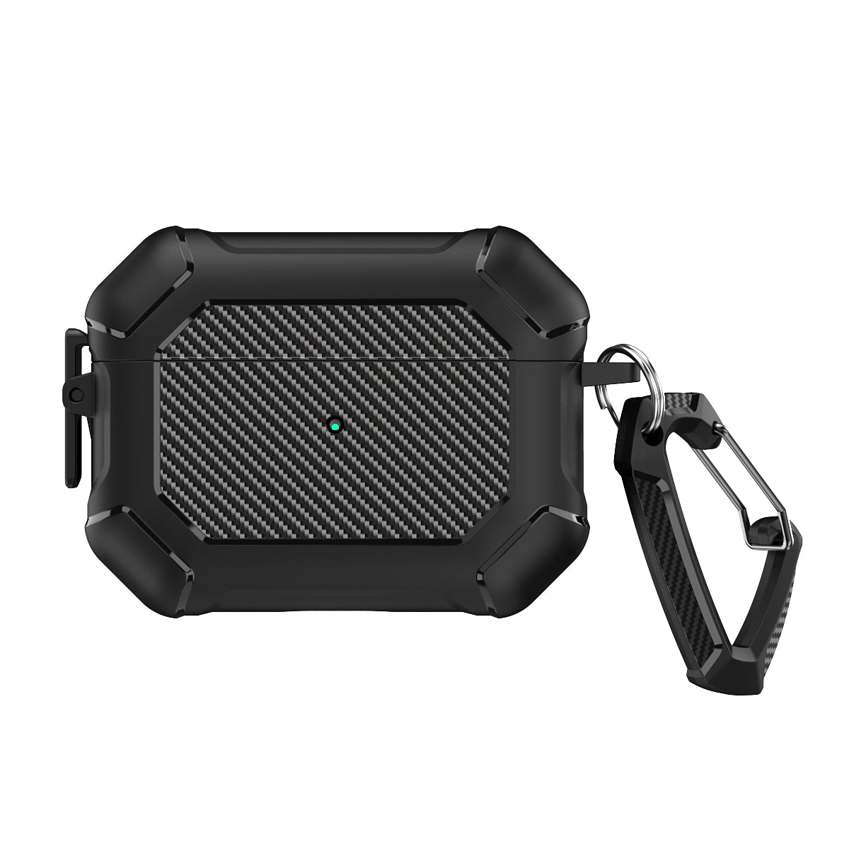 For AirPods Pro 2 TPU+PC Earphone Case Carbon Fiber Texture Reinforced Protective Cover with Carabiner