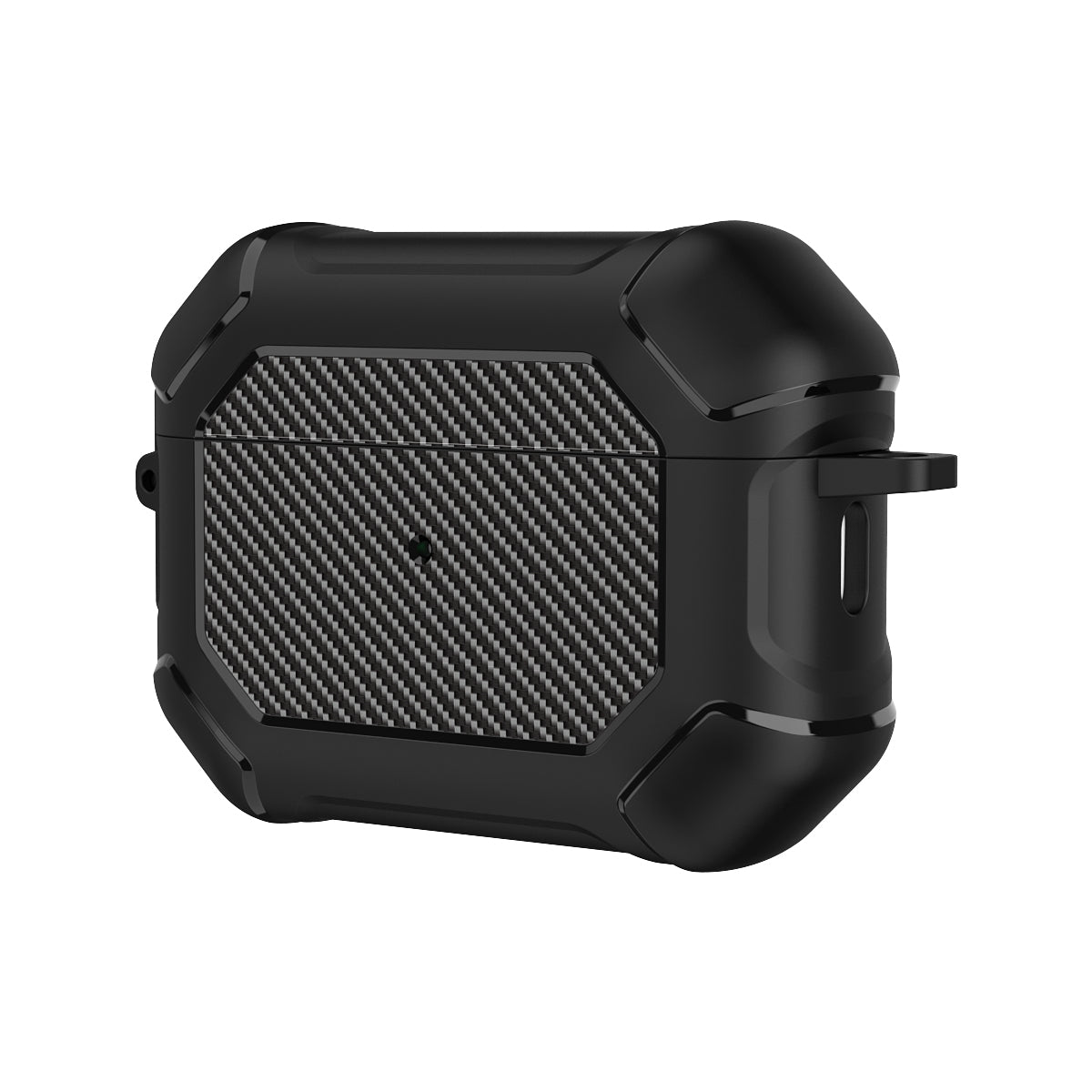 For AirPods Pro 2 TPU+PC Earphone Case Carbon Fiber Texture Reinforced Protective Cover with Carabiner