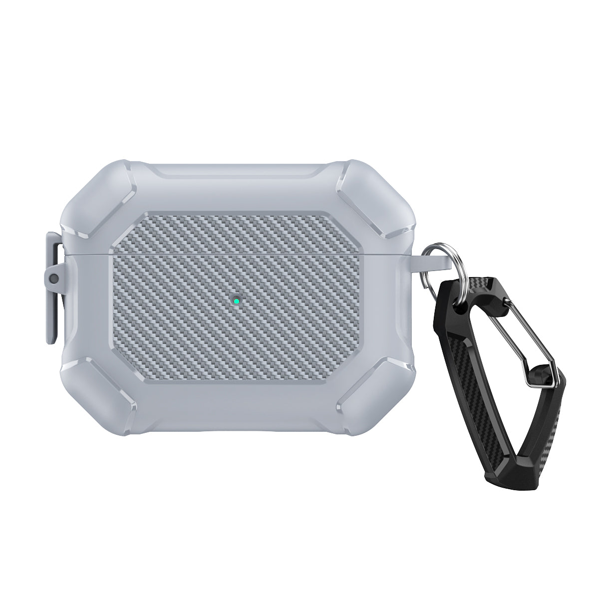 For AirPods Pro 2 TPU+PC Earphone Case Carbon Fiber Texture Reinforced Protective Cover with Carabiner