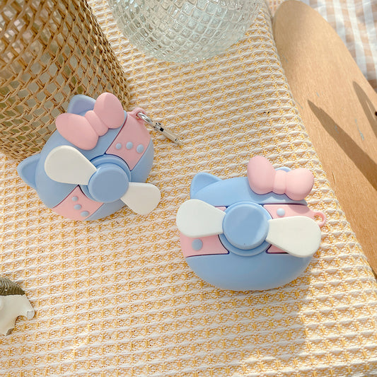 Earphones Case for Apple AirPods 3 , Rotary Fan Design Bluetooth Earbud Silicone Cover with Carabiner