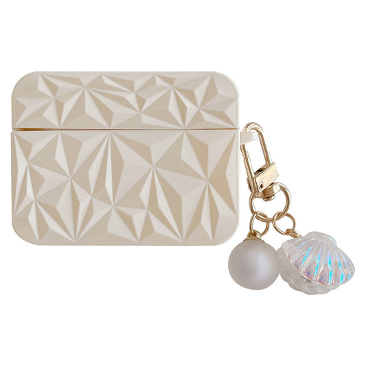 For Apple AirPods 3 Earphone Case Diamond Texture Earbud Protective TPU Cover with Shell Pendant