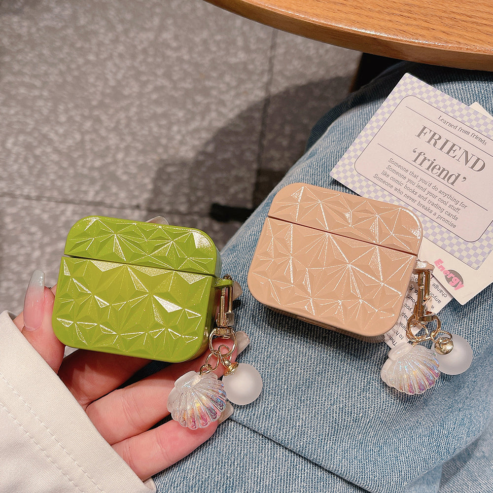 For Apple AirPods Pro Bluetooth Earphone TPU Case Diamond Texture Anti-drop Cover with Shell Pendant