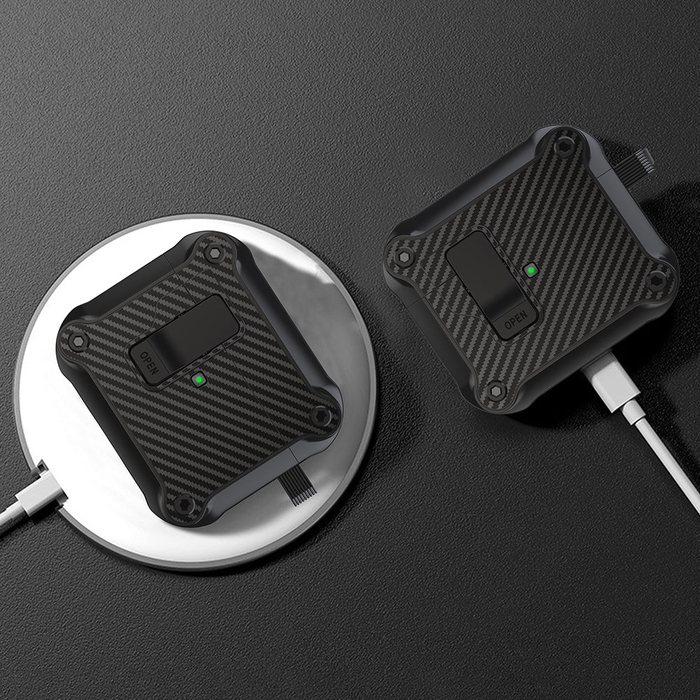 For Apple AirPods 3 Earphone Case Carbon Fiber Texture Magnetic Auto Lock Earbud TPU Cover