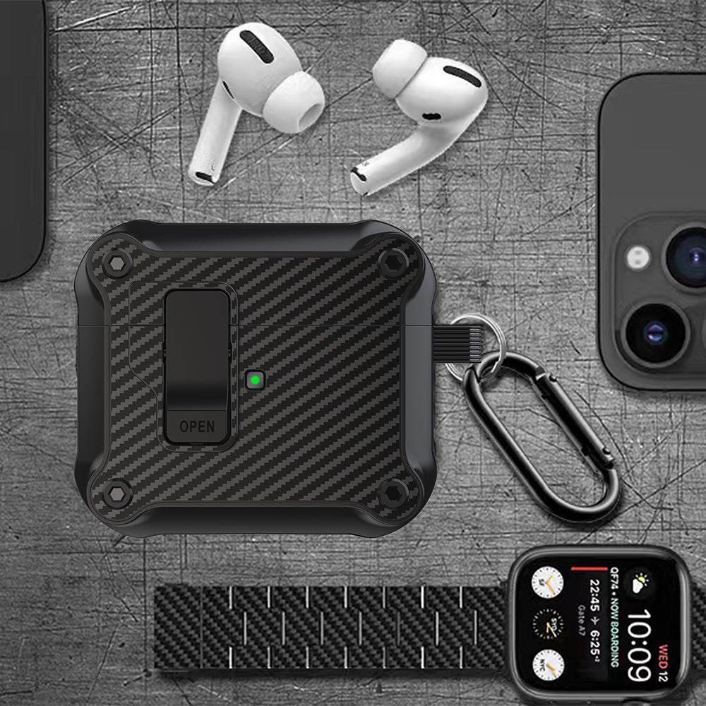 For Apple AirPods 3 Earphone Case Carbon Fiber Texture Magnetic Auto Lock Earbud TPU Cover