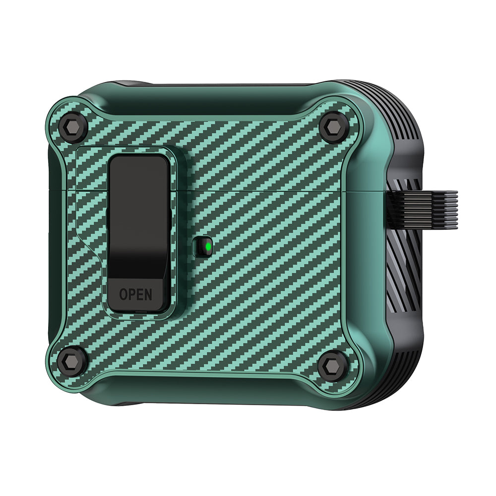 For Apple AirPods 3 Earphone Case Carbon Fiber Texture Magnetic Auto Lock Earbud TPU Cover