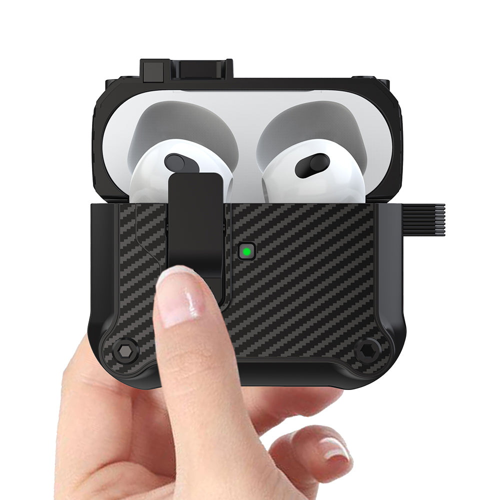 For Apple AirPods 3 Earphone Case Carbon Fiber Texture Magnetic Auto Lock Earbud TPU Cover