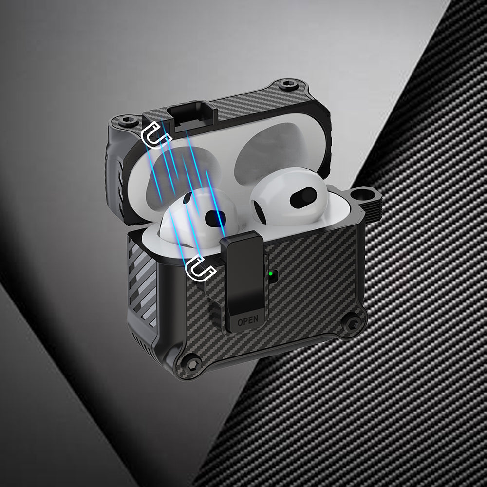 For Apple AirPods 3 Earphone Case Carbon Fiber Texture Magnetic Auto Lock Earbud TPU Cover
