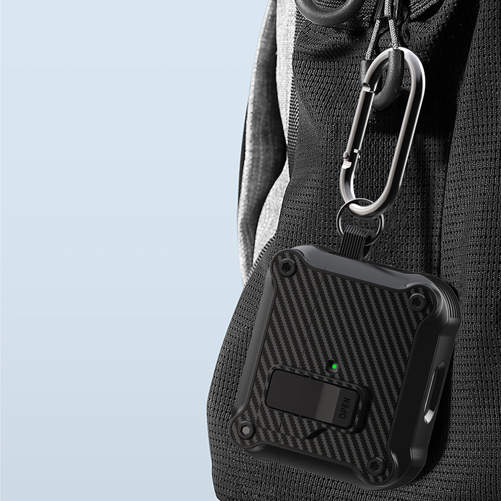 For Apple AirPods 3 Earphone Case Carbon Fiber Texture Magnetic Auto Lock Earbud TPU Cover