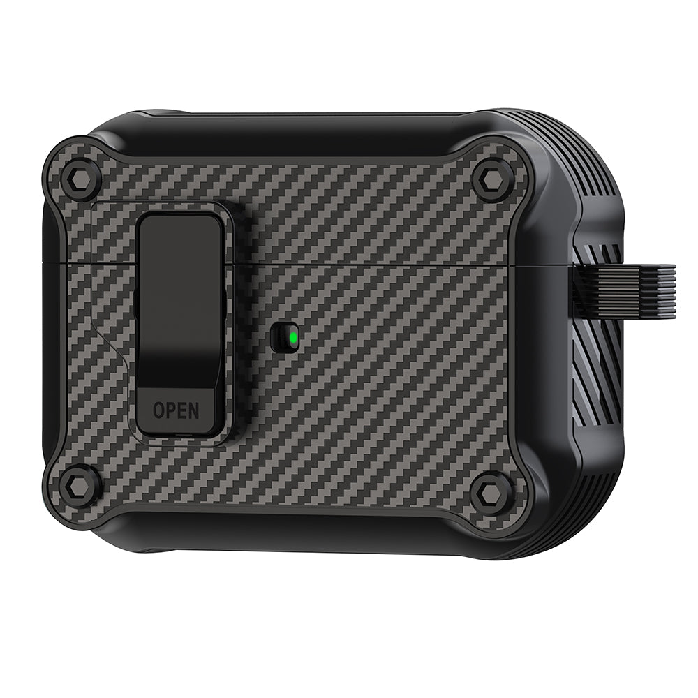 For Apple AirPods Pro 2 Carbon Fiber Texture Earphone Case Earbud TPU Cover with Magnetic Auto Lock