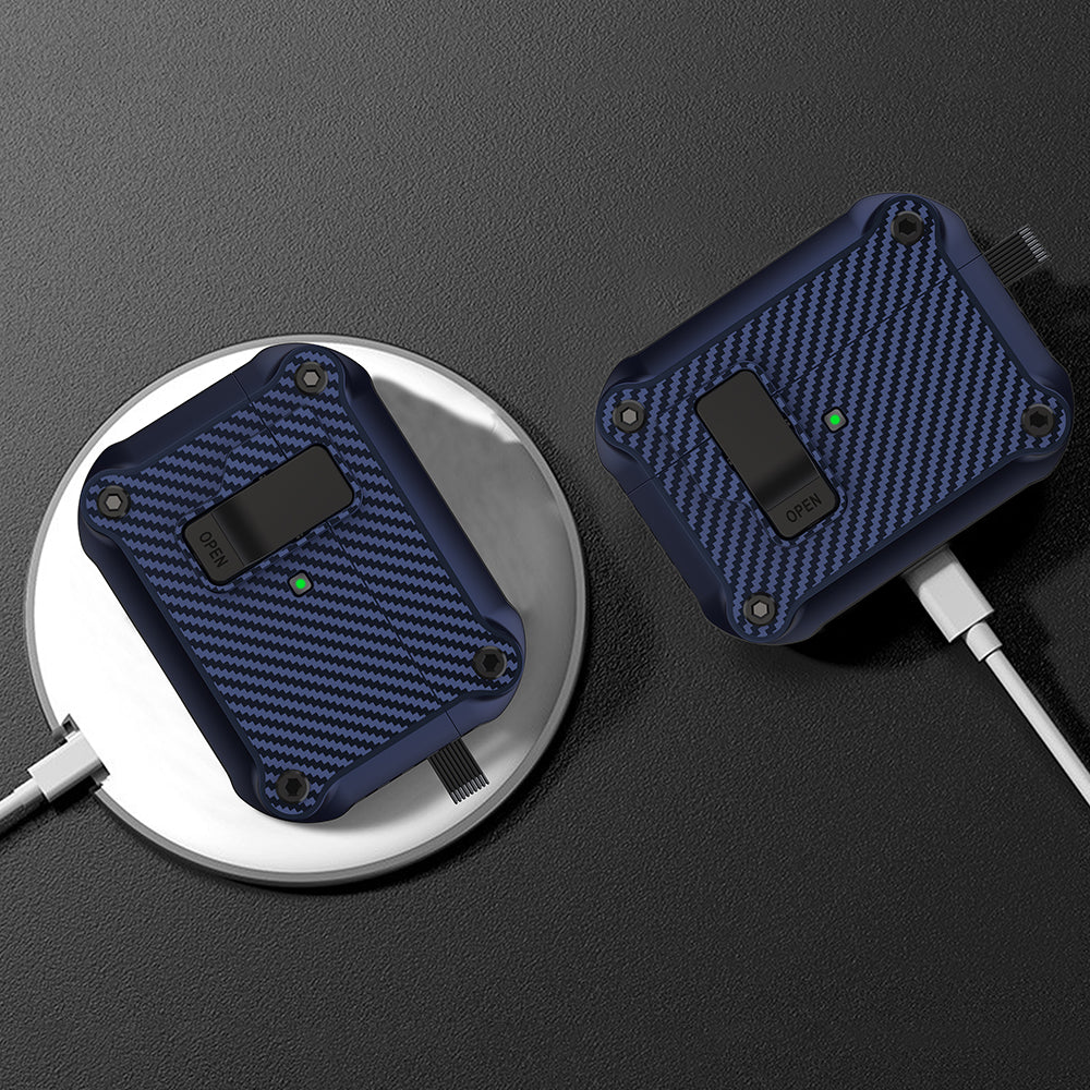 For Apple AirPods Pro 2 Carbon Fiber Texture Earphone Case Earbud TPU Cover with Magnetic Auto Lock