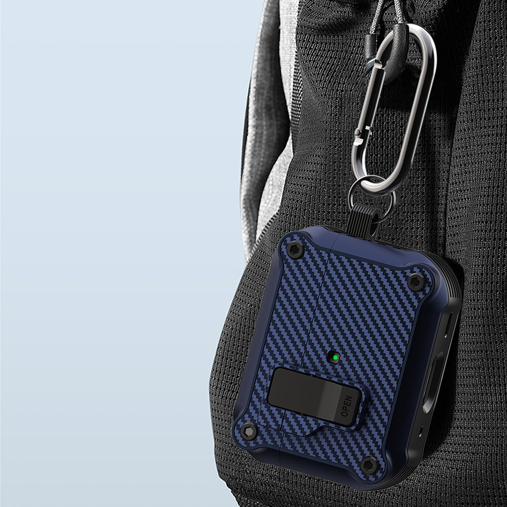 For Apple AirPods Pro 2 Carbon Fiber Texture Earphone Case Earbud TPU Cover with Magnetic Auto Lock