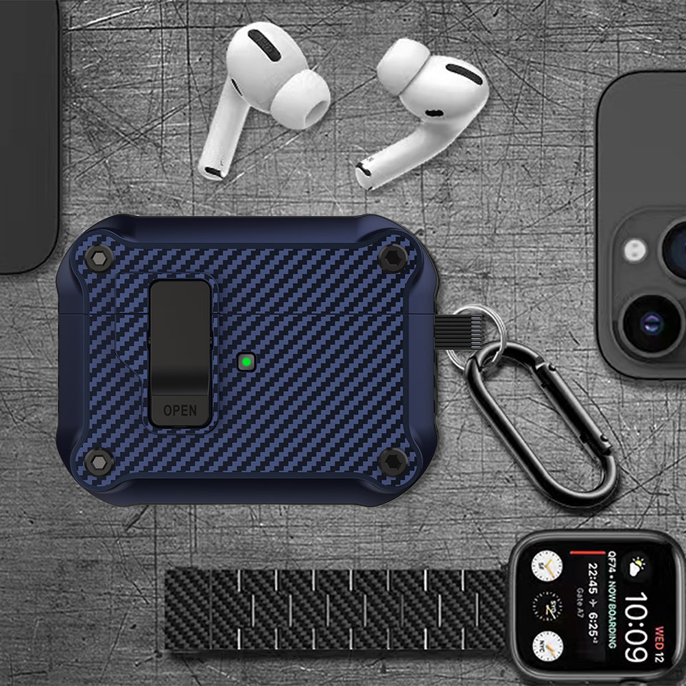 For Apple AirPods Pro 2 Carbon Fiber Texture Earphone Case Earbud TPU Cover with Magnetic Auto Lock