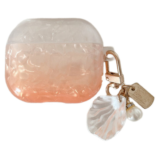 TPU Earphone Case for Apple AirPods 3 , Gradient Shell Grain Protective Carrying Cover with Shell Shape Pendant