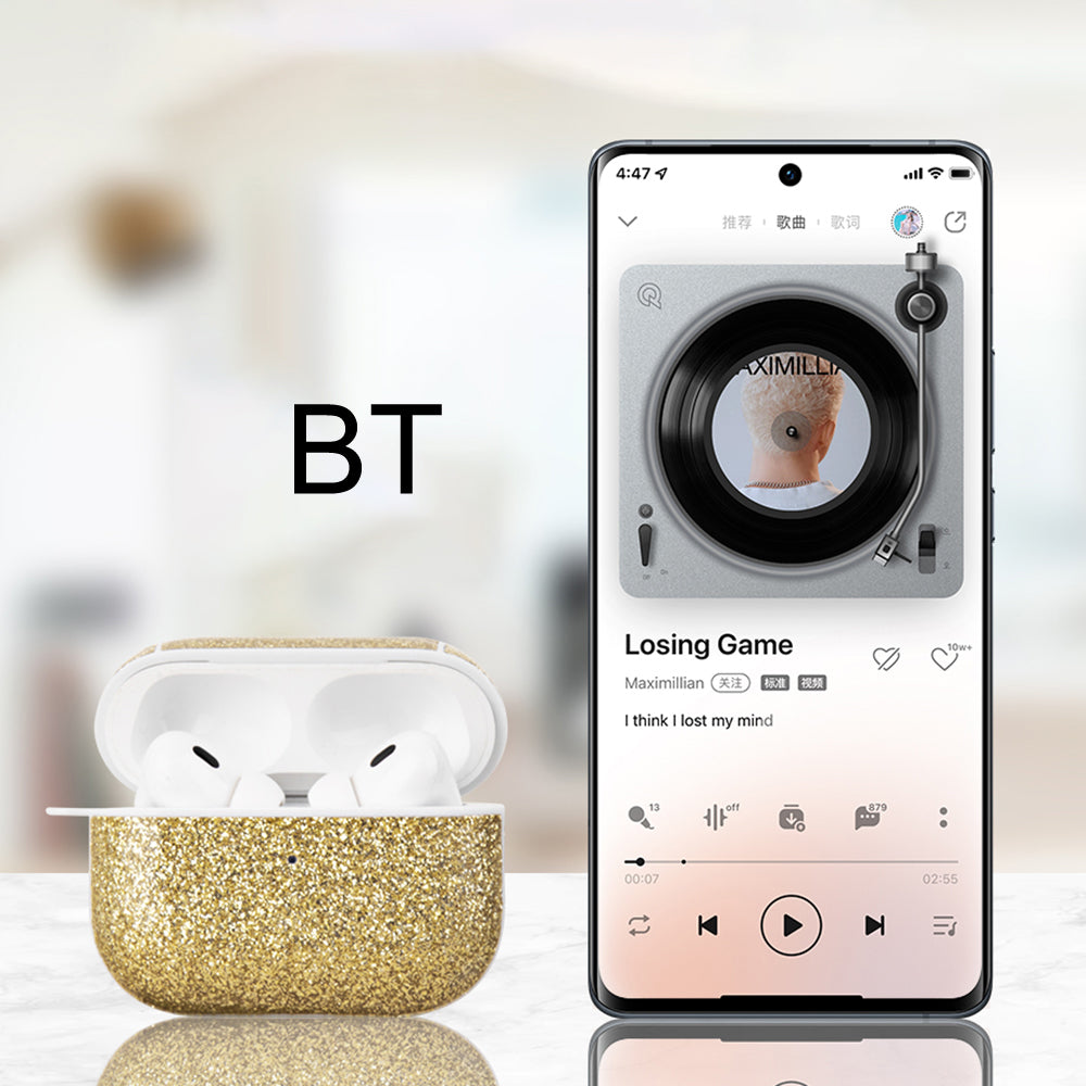 For Apple AirPods Pro Charging Case Cover Glitter TPU+PU Protective Headset Case