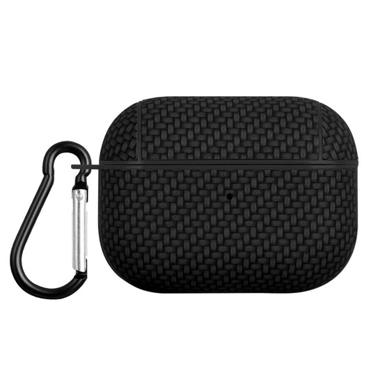 For Apple AirPods Pro Anti-drop Earphone Case PU Leather Coated PC Earbud Cover with Carabiner