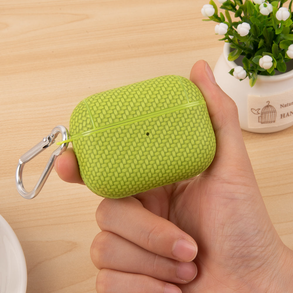 For Apple AirPods Pro Anti-drop Earphone Case PU Leather Coated PC Earbud Cover with Carabiner