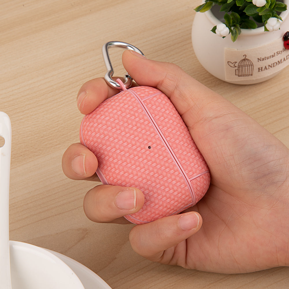 For Apple AirPods Pro Anti-drop Earphone Case PU Leather Coated PC Earbud Cover with Carabiner
