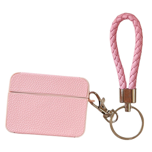 For Apple AirPods Pro 2 Protective Case Litchi Texture PU+TPU Bluetooth Earbuds Charging Case Cover with Strap