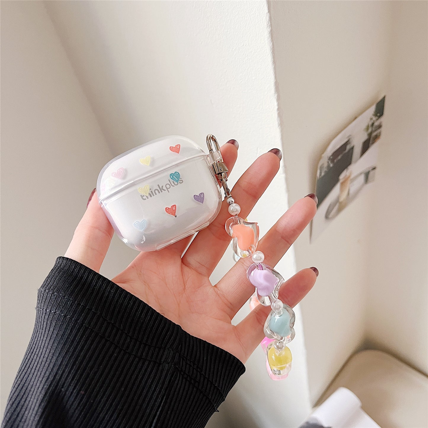 Bluetooth Earphone Protective Case for Lenovo LP40 Pro , Pattern Printing Clear TPU Cover with Wrist Chain