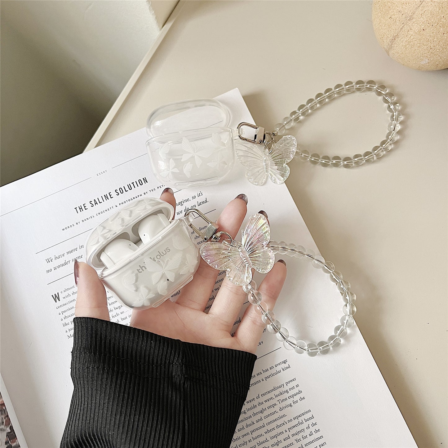 Bluetooth Earphone Protective Case for Lenovo LP40 Pro , Pattern Printing Clear TPU Cover with Wrist Chain