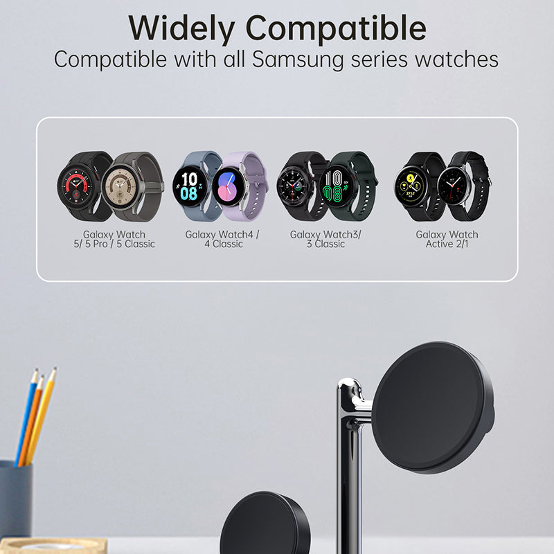 V19S Desk Wireless Charger for Samsung Galaxy Watch 5 Pro 45mm , 2-in-1 Magnetic Charging Station Folding Charging Pad
