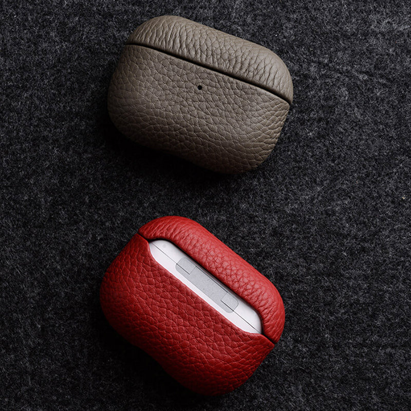 MELKCO For Apple AirPods Pro 2 Earbuds Case Genuine Cow Leather Coated PC Protective Sleeve Cover