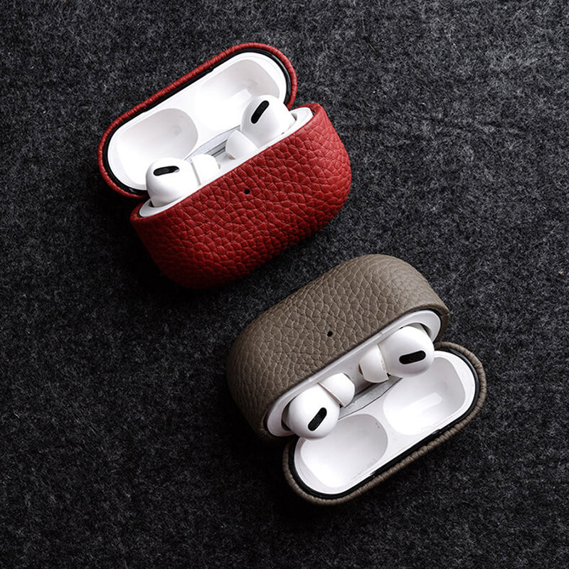MELKCO For Apple AirPods Pro 2 Earbuds Case Genuine Cow Leather Coated PC Protective Sleeve Cover