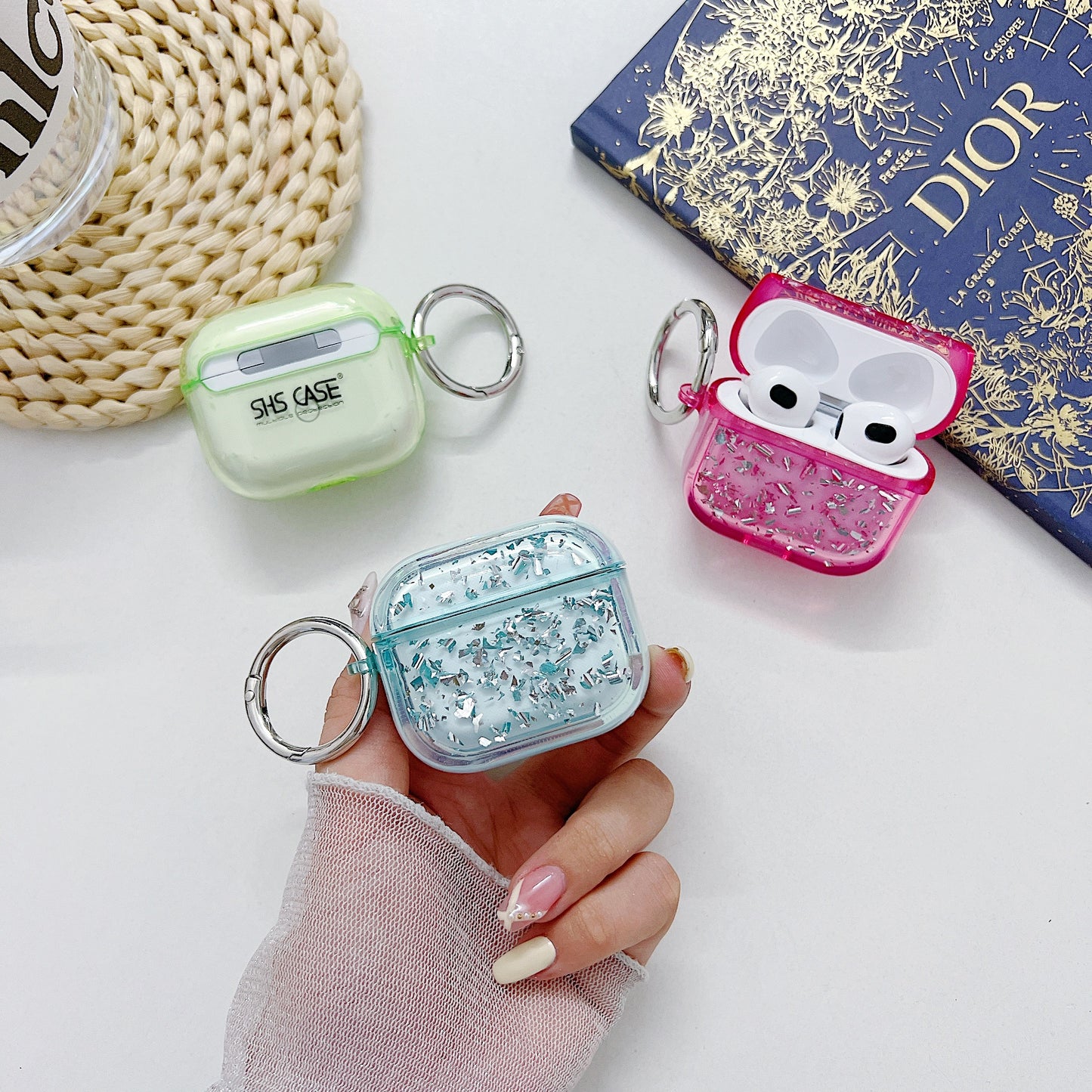 For Apple AirPods 3 Shockproof Epoxy PC Case Anti-Drop Bluetooth Earbuds Cover with Ring Buckle