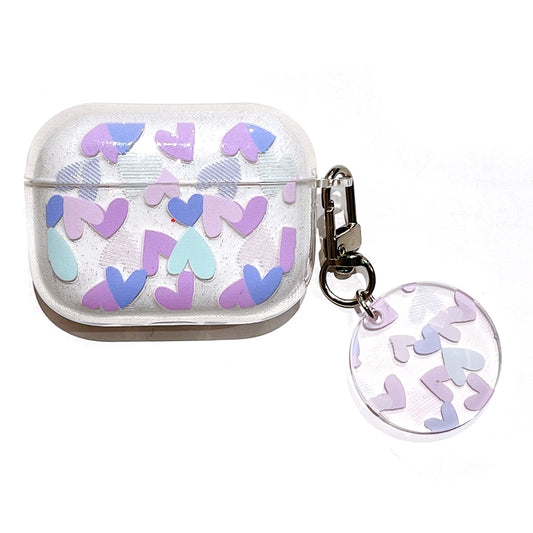 For AirPods Pro 2 Glitter TPU Earphone Case Heart Pattern Printed One-Piece Protective Cover with Pendant