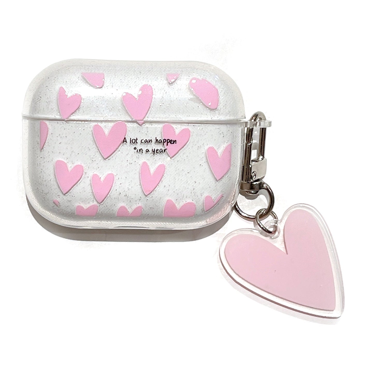 For AirPods Pro 2 Glitter TPU Earphone Case Heart Pattern Printed One-Piece Protective Cover with Pendant