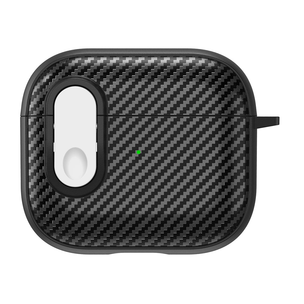 For Apple AirPods 3 TPU+PC Headset Case Buckle Design Carbon Fiber Cover with Anti Lost Hook